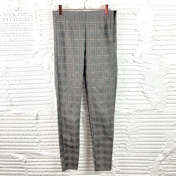 Zara Gray Plaid High Waist Flat Front Skinny Trousers Academia University SZ M - Picture 1 of 13
